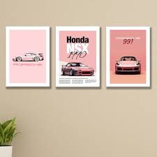 Set Of 3, Luxary Cars Wall Art Photo Canvas Wooden Tile Frame