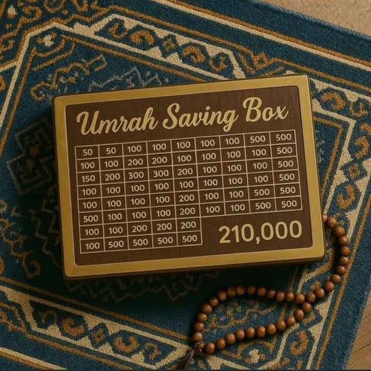 Umrah Savings Box.Wooden Money Saving Jar for Hajj.