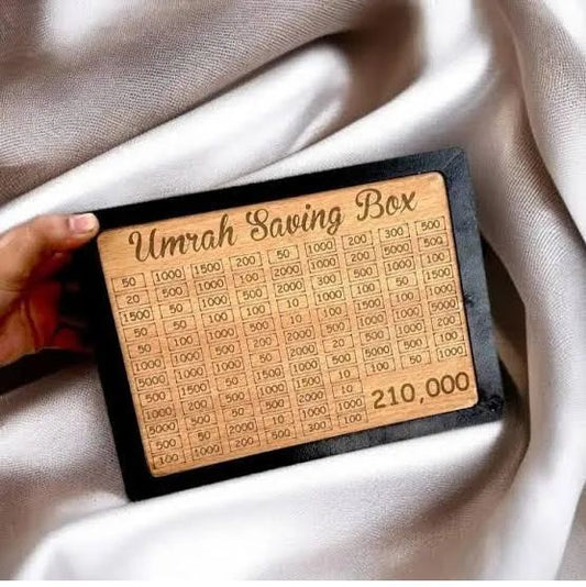 Umrah Savings Box.Wooden Money Saving Jar for Hajj.